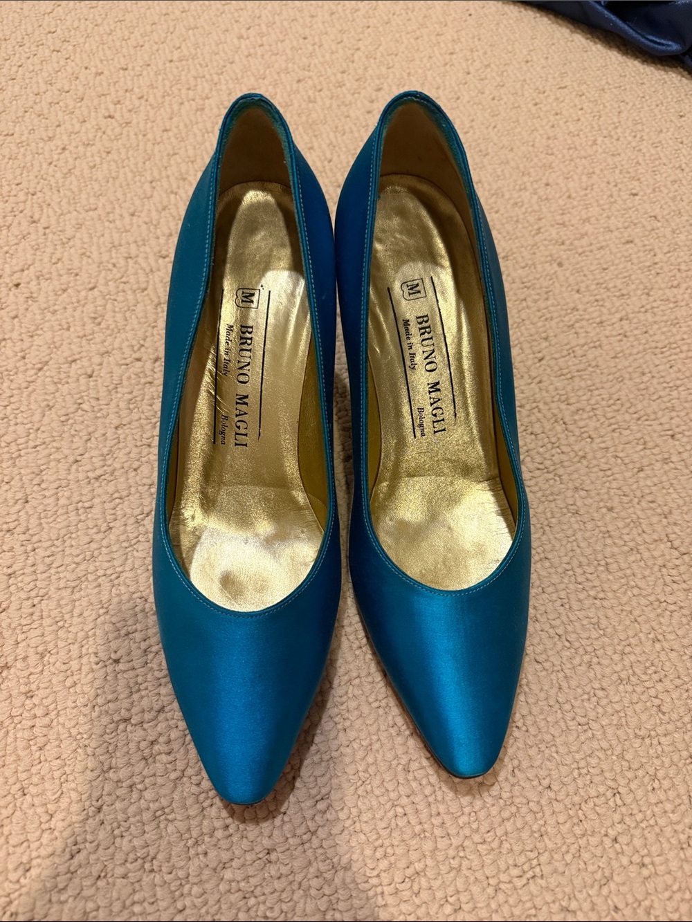 Bruno Magli Teal Satin Pointed-Toe Pumps